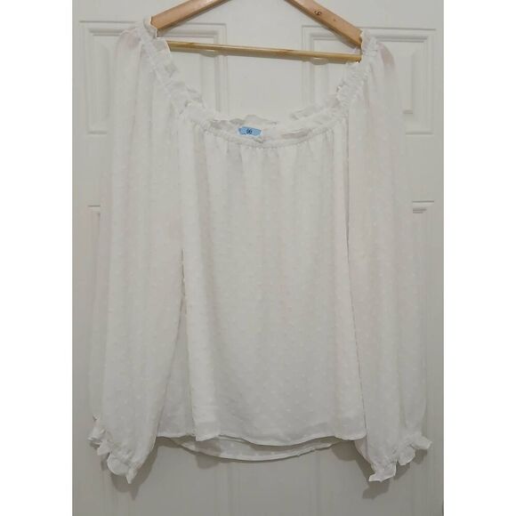 Cece womens xl white off shoulder swiss dot blouse top - Picture 1 of 7